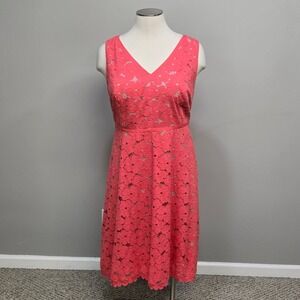 Adrianna Papell Midi Dress Plus‎ Size 22W Pink Fit & Flare Floral Lace Romantic
